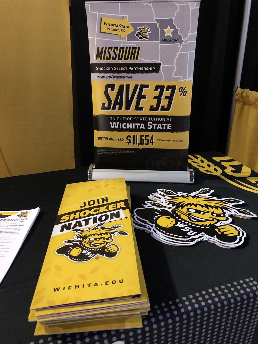 GoShocksMO's tweet photo. In Columbia, Missouri today at Mid-Missouri college fair sharing information about WSU’s Shocker Select Tuition savings! #Save33% @wheatweet @GoShocksMO https://t.co/tQughuUoJ8
