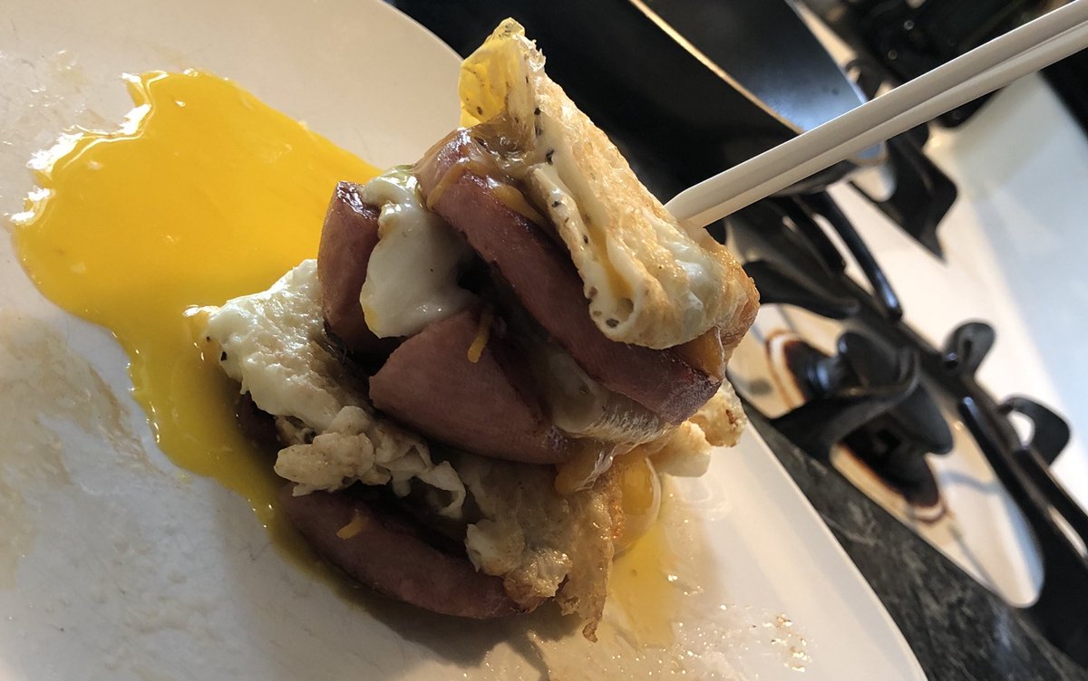 skupde's tweet photo. @PorkRollFan Getting a little experimental, Mr. Fan! I dub thee... Pork Roll Egg and Cheese Tower! https://t.co/XxSgaFYMXY