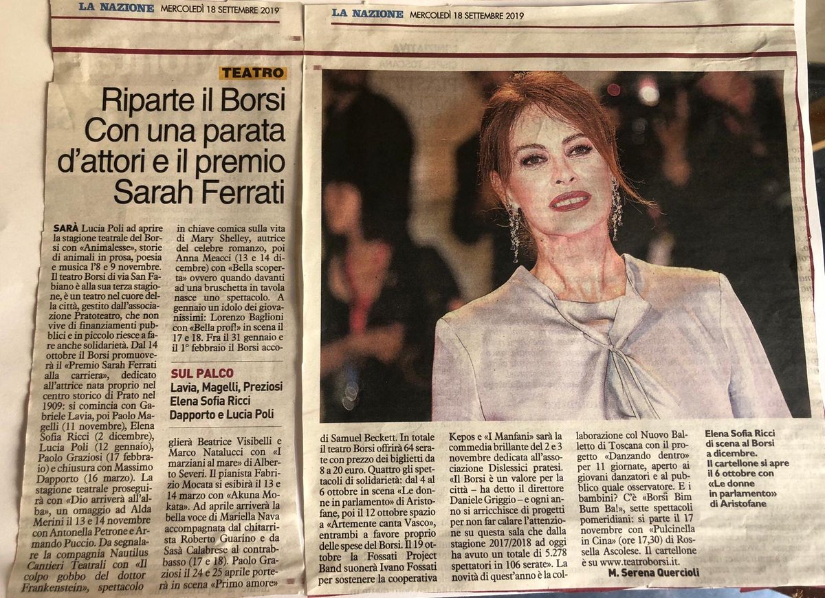 Su #lanazione di #oggi potete trovare qualcosa di molto interessante 😃
#sarahferrati #elenasofiaricci #paolomagelli #massimodapporto #gabrielelavia #paolograziosi #teatro #prato #pratoteatro #associazioneculturale #talkshow #spettacolo