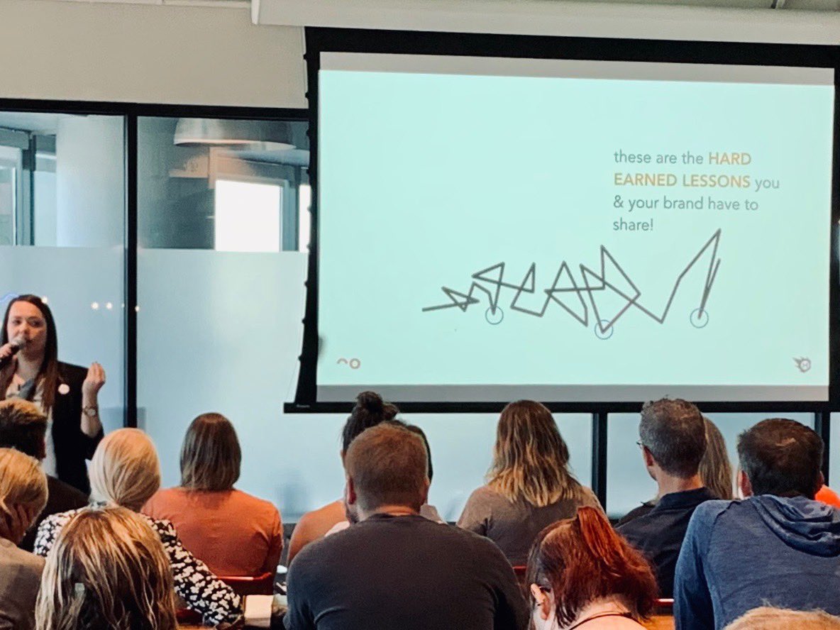 MoxyLab's tweet image. ⁦Your brand story is not a straight line. Share the low points as well as the genius moments to make an authentic connection with your audience. Thank you,  @lizgiorgi⁩ for bringing the energy and the knowledge to this 8am session ⁦@WeWork⁩ #DENStartupWeek