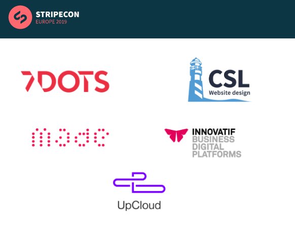 StripeConEU's tweet photo. And our kudos this week go out to these gold sponsors! They’re helping to make @StripeConEU a marvelous conference! Thanks 👏 to: @hello7dots, @cslweb, @innovatif, @MadeHQ and @UpCloud! https://t.co/HDc1pe0pzM