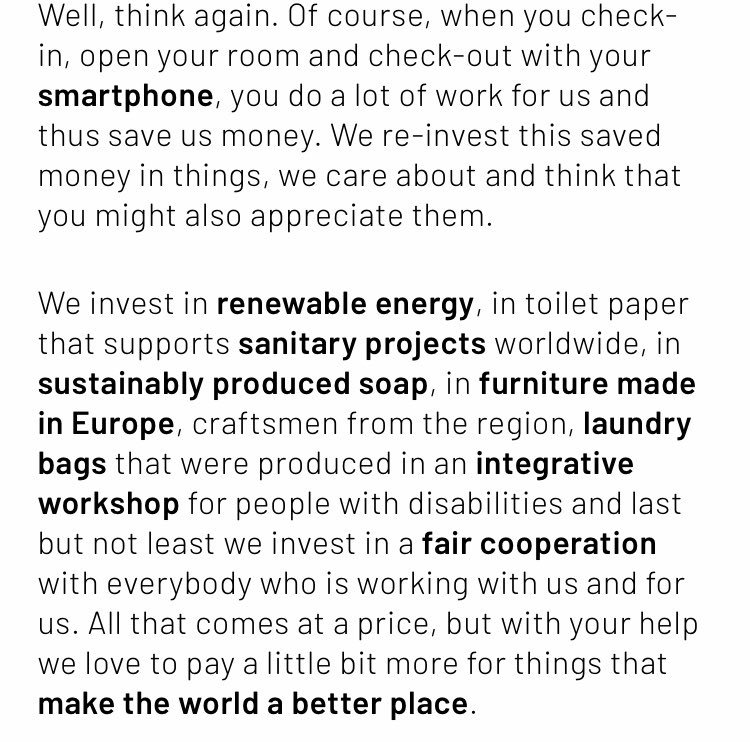 CelineSchill's tweet image. So... I just checked in a staff-less hotel. They explain that, this way, I’m #SavingTheWorld (sure...)
I’m also contributing to job cuts, no? So, what to think about it? 🤔
#perplex