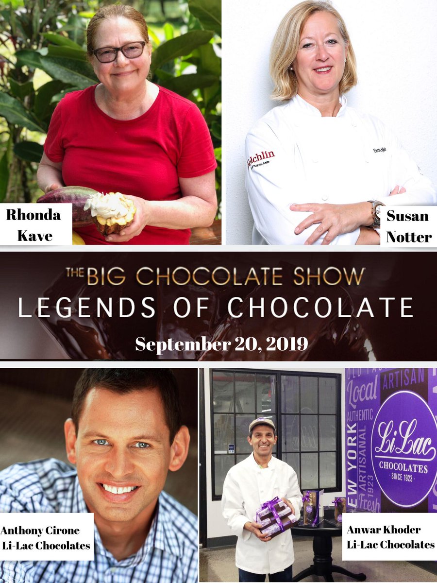 TheBigChocolateShow (@thebigchocshow) on Twitter photo Meet The Chocolate Legends! We are thrilled to induct internationally renown pastry Chef and educator Susan Notter; <a href="/lilacchocolates/">Li-Lac Chocolates</a>, and New York City Legend Rhonda Kave (@ronisuechocolates) into the Legends of Chocolate Class of 2019. Meet The Chocolate Legends! We are thrilled to induct internationally renown pastry Chef and educator Susan Notter; <a href="/lilacchocolates/">Li-Lac Chocolates</a>, and New York City Legend Rhonda Kave (@ronisuechocolates) into the Legends of Chocolate Class of 2019.