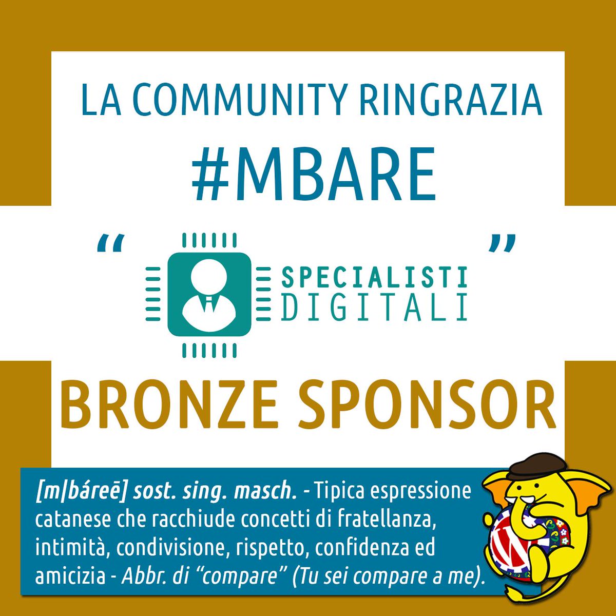 #MBARE senti qua: @SpecialistiDigitali, #DigitalAgency specializzata in #SocialMediaManagement e #MarketingAutomation è BRONZE SPONSOR del #WordCampCatania e sarà presente all'evento. Non conosci l'azienda? visita il sito ow.ly/cKrq50v6BON
#WCCTA