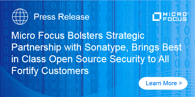 New joint solution with @MicroFocusSec and #Sonatype delivers a single, fully integrated #AppSec platform for managing open source risk &amp; #vulnerabilities for Fortify on Demand. Read more: #DevSecOps #SecurityandRisk bit.ly/2AEB6Pr #MyCompany