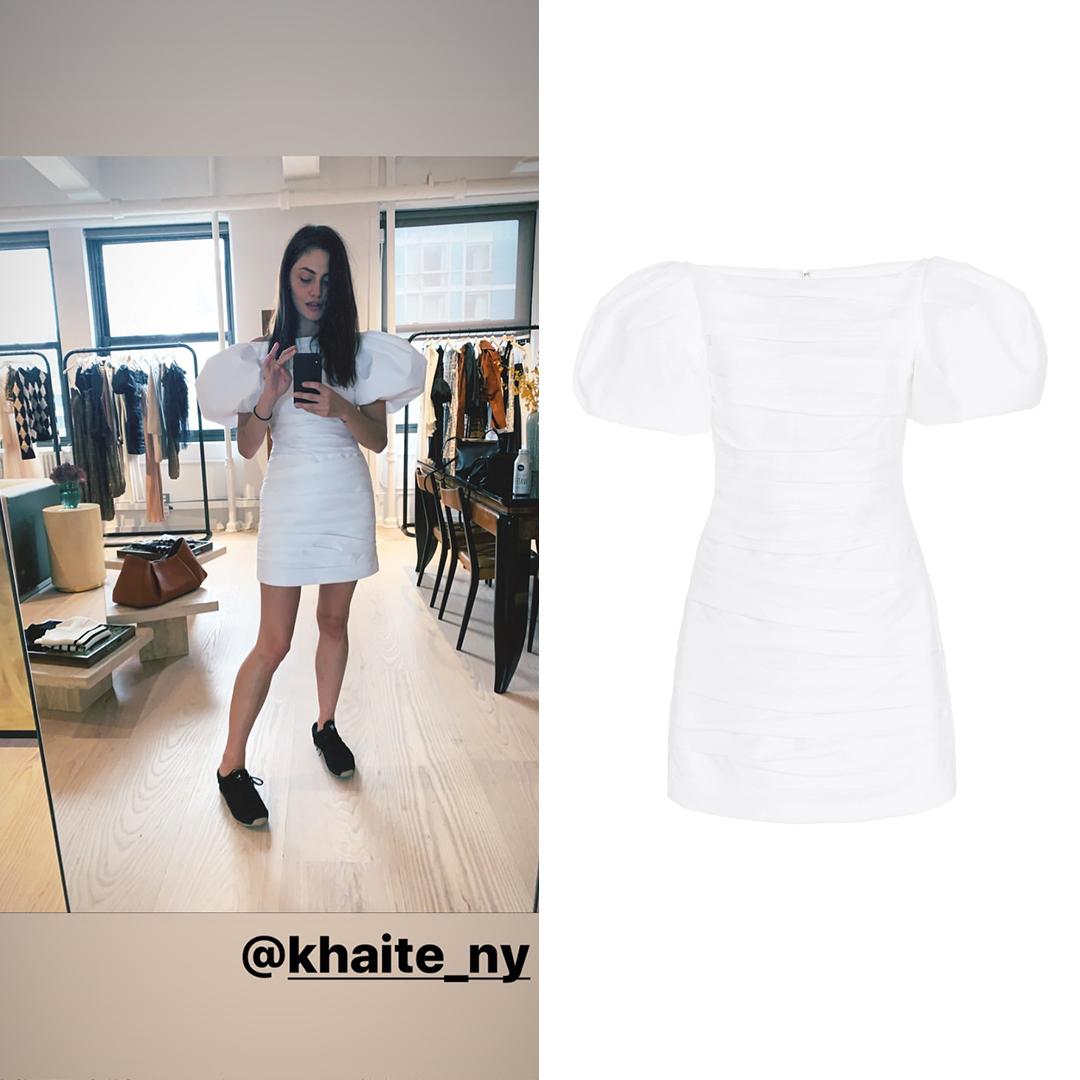 Dress Like Phoebe Tonkin on X: 14 September [2019]  On Phoebe Tonkin IG  stories wearing this gorgeous #khaite Shelly Puffed Sleeve Cotton Dress  ($1,160) in White from the Spring 2020 Ready