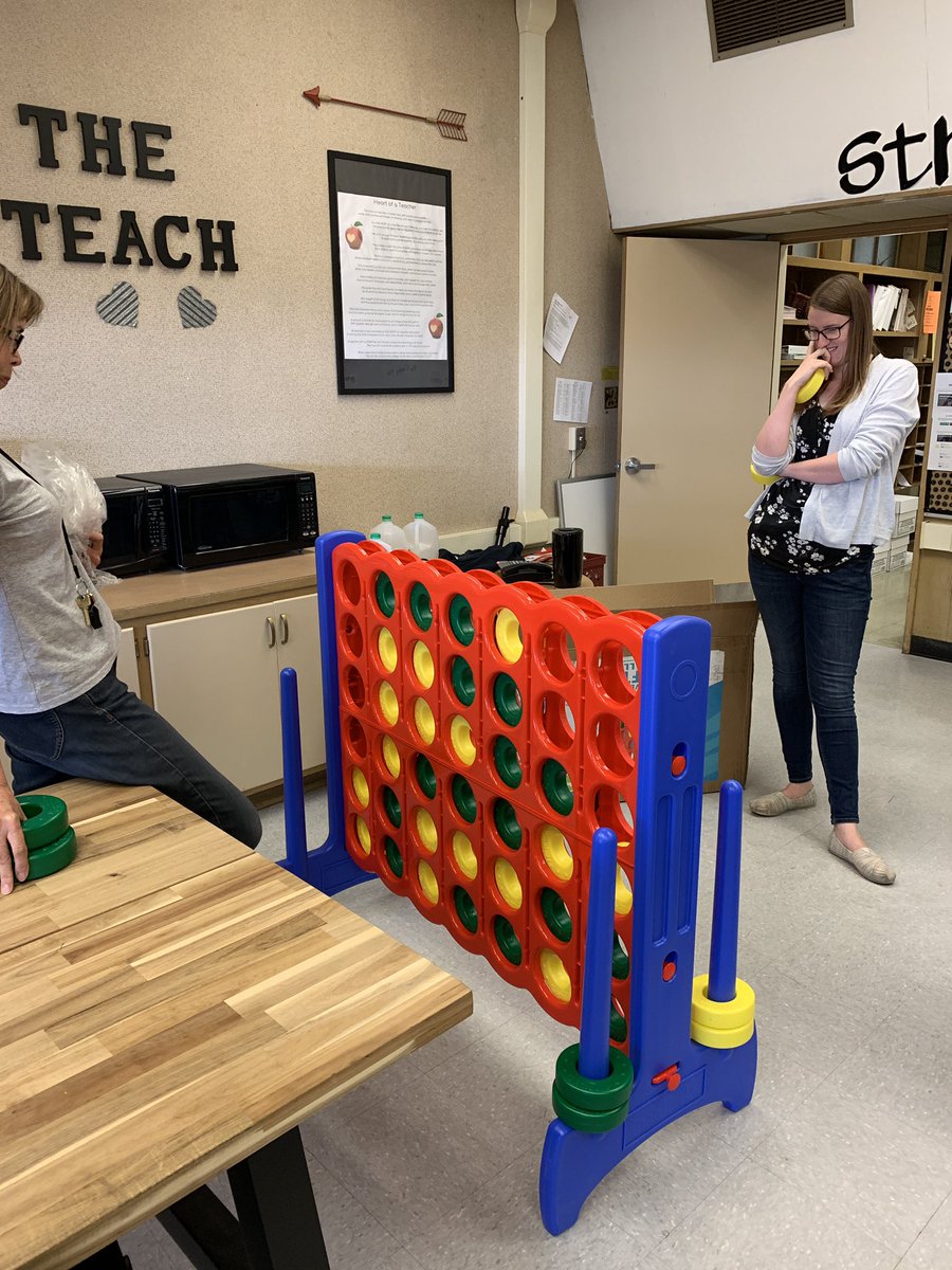 New recess games are on the way! Obviously the staff needed to test out the new game first! It was a heated connect 4 battle! #recessgames