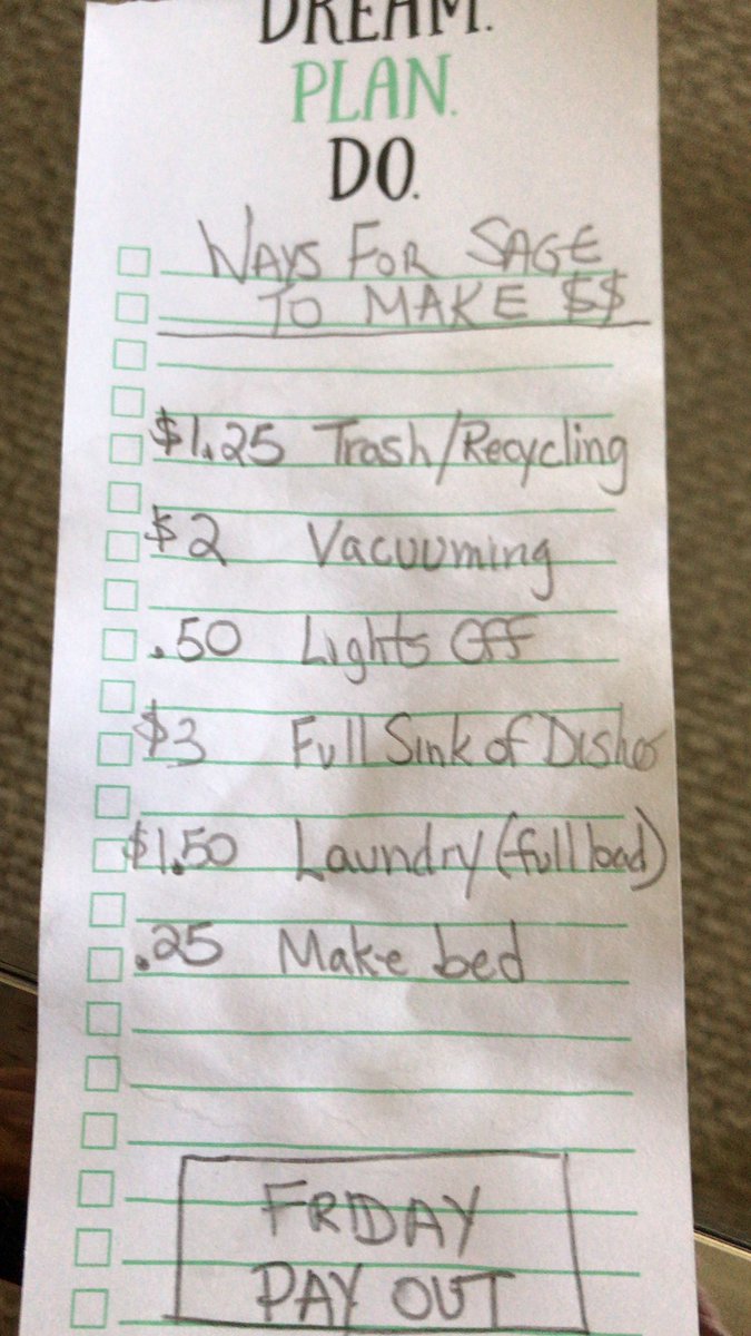 TheLITB's tweet photo. New chore list with associated rewards for The Kid. Beyond having to explain how much a quarter is, negotiations went well. #profitablelife https://t.co/9co1cNVRS6