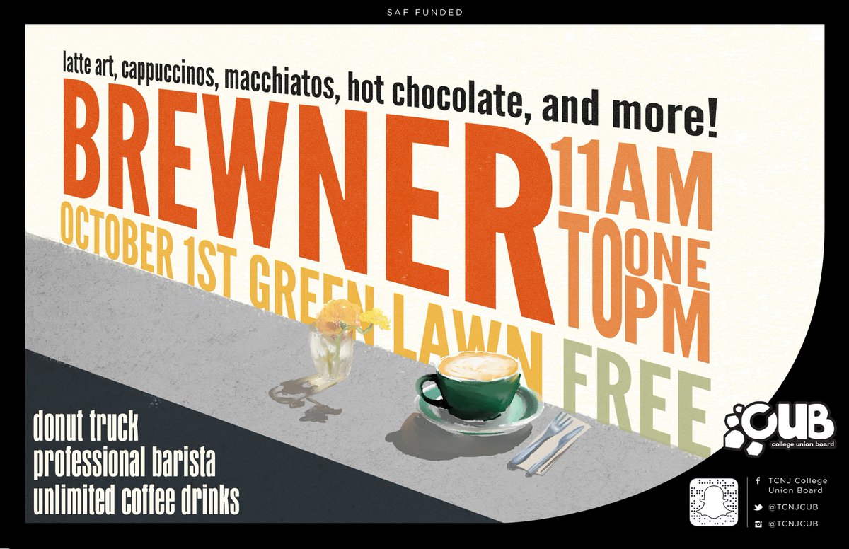 Love coffee? Love donuts? Want both of them for free? Come out to CUB’s Brewner on 10/1! Enjoy unlimited coffee drinks, latte art, and more from 11am-1pm on Green Lawn! See you there☕️🍩🙌