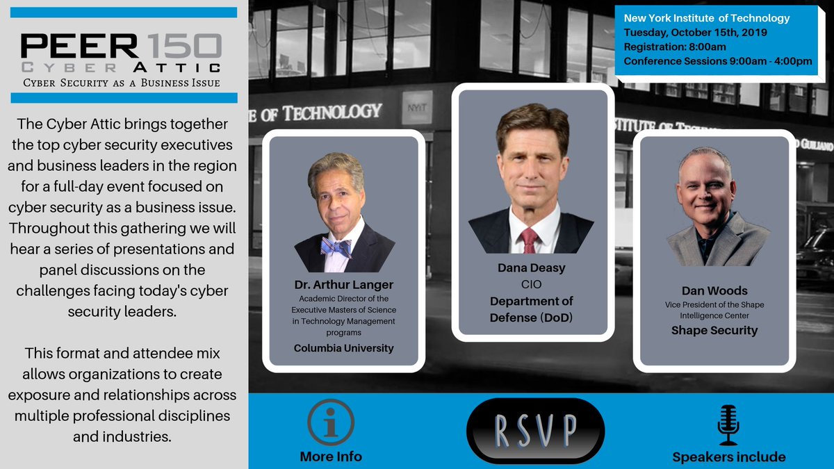October 15th, The New York Institute of Technology will host the top cyber security executives &amp; business leaders in the NY region for a full-day event focused on cyber security as a business issue. 

Register Here - lnkd.in/gVcHUBq
