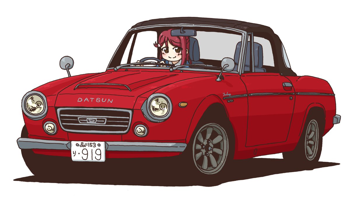 sakurauchi riko vehicle focus 1girl ground vehicle motor vehicle car red hair white background  illustration images