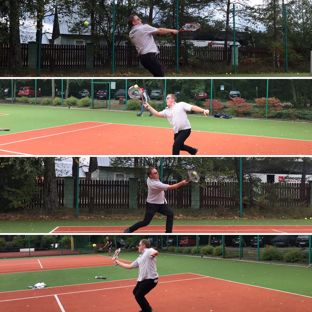 GosneyMr's tweet image. Mr. Stimpson @TBSWarsaw showing 9MS how it’s done on the tennis court!
#TBSGreenCamp  #GivingLessons