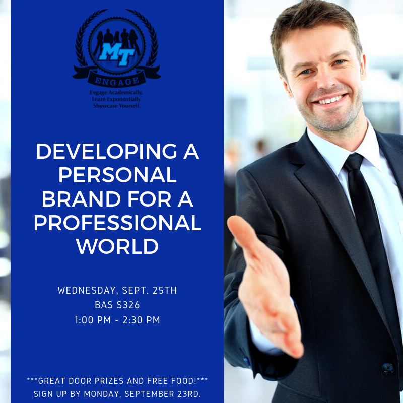 mtsumarketing's tweet image. Email our very own, Mrs. Laura Buckner, to sign up at laura.buckner@mtsu.edu.

#MTEngage #BuildYourBrand #LearnYourValue #FreeFood #DoorPrizes