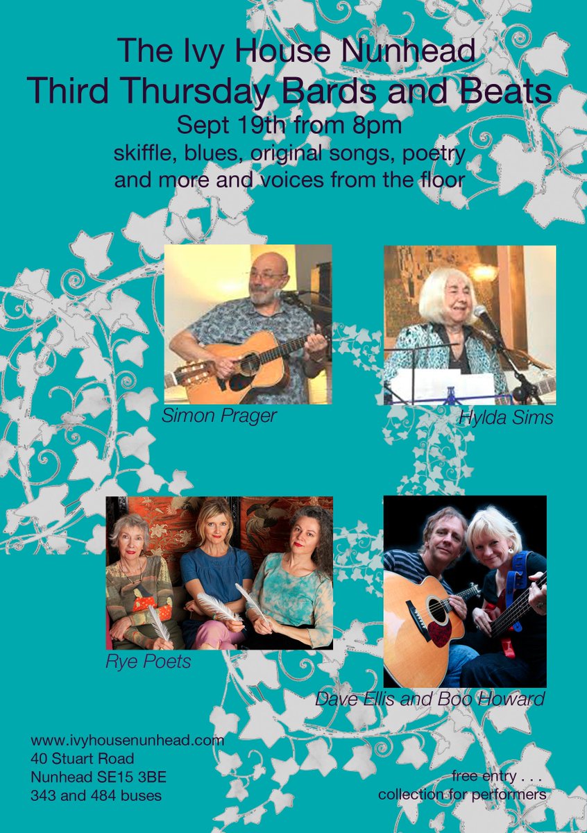 Bards &amp; Beats is on from 8pm at the Ivy House @Save_Ivy_House and the evening includes <a href="/ryepoets/">Rye Poets</a> who will be giving voice to the lyrics and poetry of Patti Smith and Yoko Ono.