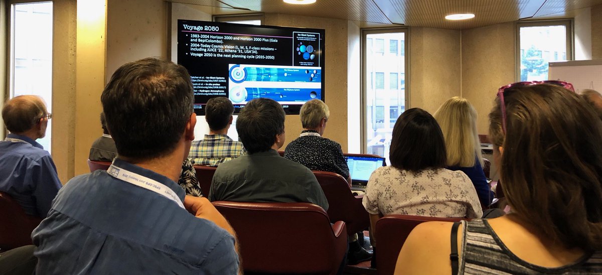 hbhammel's tweet photo. It’s standing room only at the Ice Giants splinter session!   Lots of love for Neptune and Uranus systems ❤️🚀🔵 #epscdps2019 https://t.co/gv9snwwhck