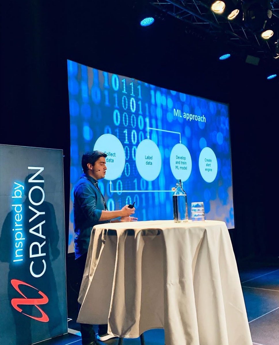 This is <a href="/MarioVHenriques/">Mário Vaz Henriques</a> from our #AI and #ML practice, @inmetacon, talking at #InspiredbyCrayon about creating a fall-prevention system for <a href="/sykehusostfold/">Sykehuset Østfold</a>. The solution predicts when a patient might fall out of bed, giving caretakers time to respond accordingly.