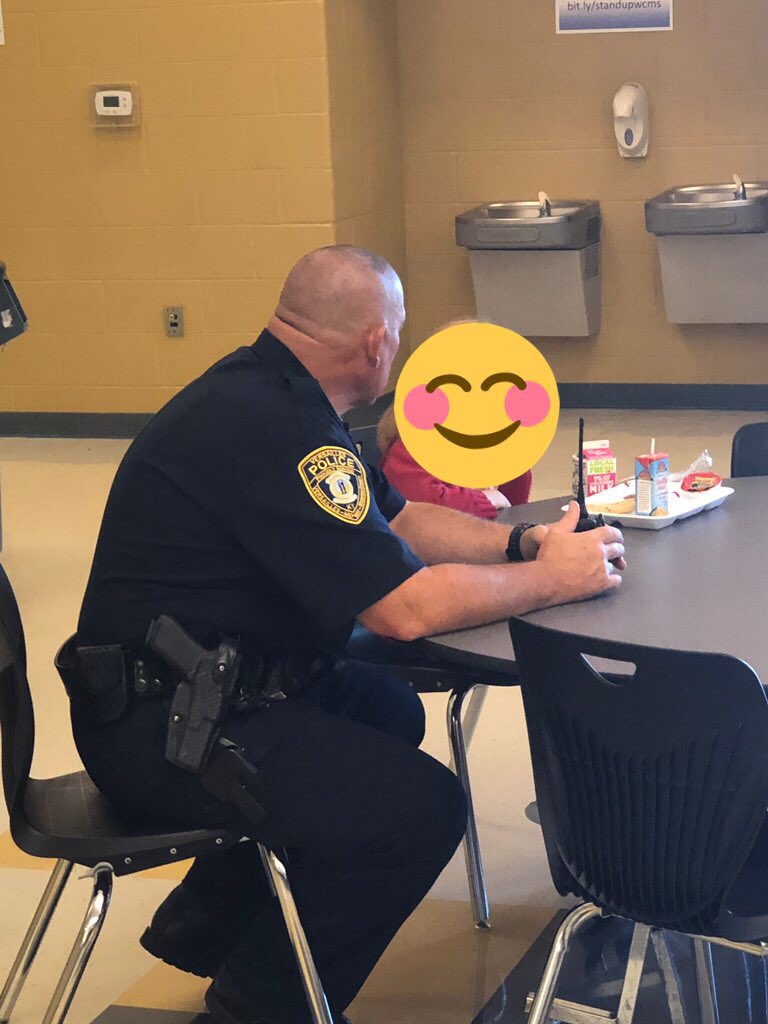 Tracybruno1974's tweet photo. Woodford Middle is so blessed to have Officer David Buntain as our School Resource Officer. He is always visible and eager to build relationships with our students. He took time today to ask this student about her classes. He constantly goes above and beyond! https://t.co/zDgBg8NFHZ