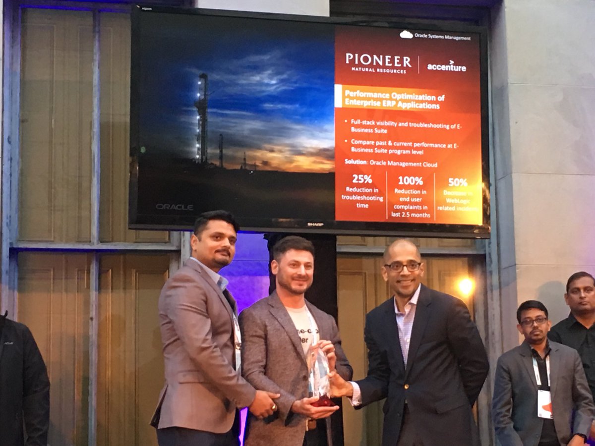 Oracle_Mgmt's tweet image. Pioneer gets Innovation Award for impressive improvements #oraclemgmtcloud #OOW19 #accenture