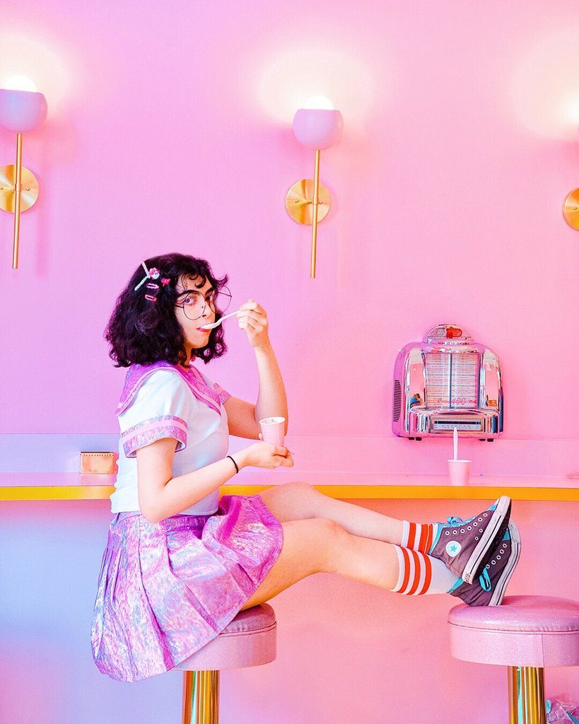 The ultimate CUT/SEW struggle: finding new locations for photoshoots that look like pastel nightmares 🌈  Pattern pictured is 002 // SEIFUKU 💘