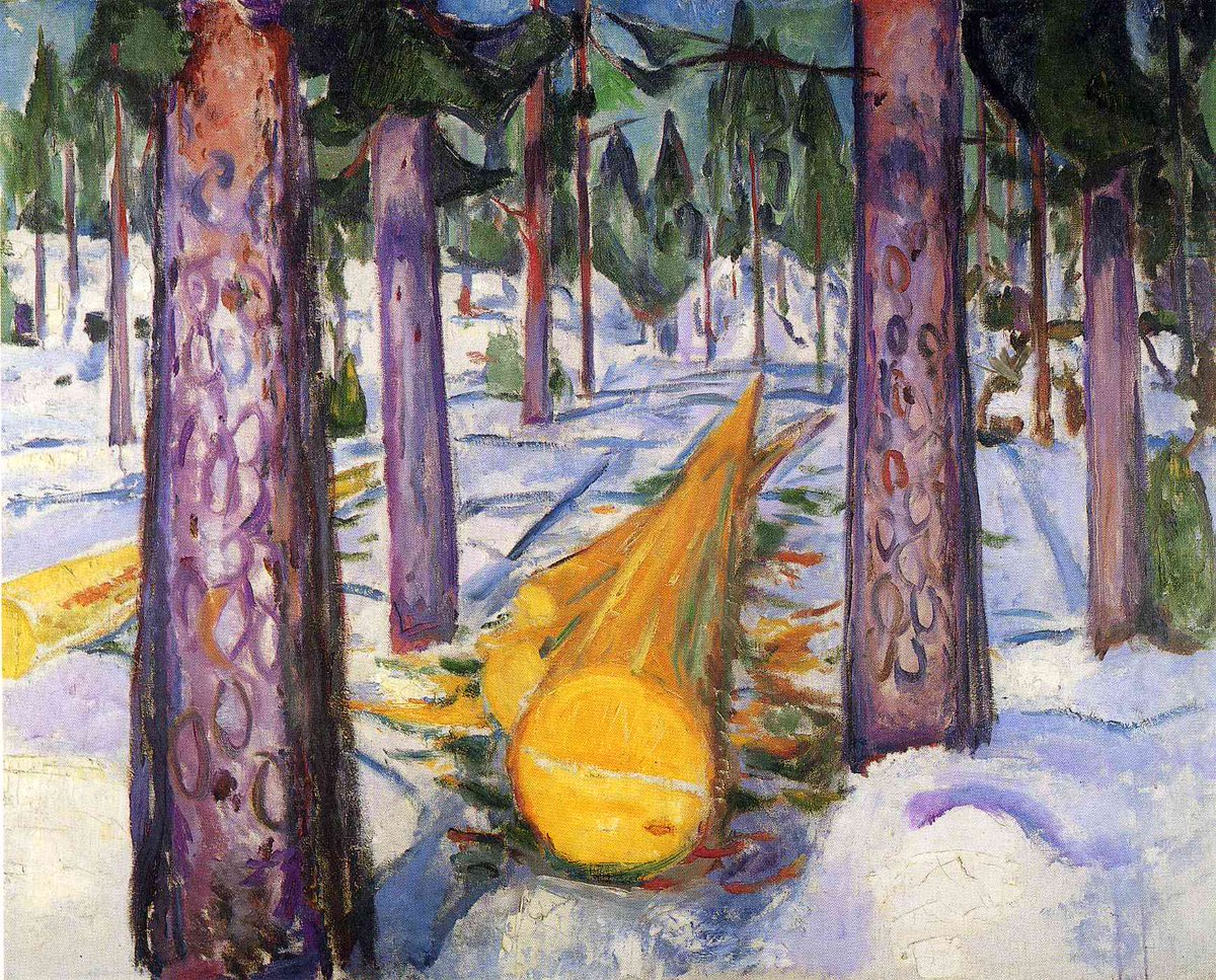 artistmunch's tweet photo. The yellow log, 1912 #norwegianart #munch https://t.co/7Fo0k6Uipk