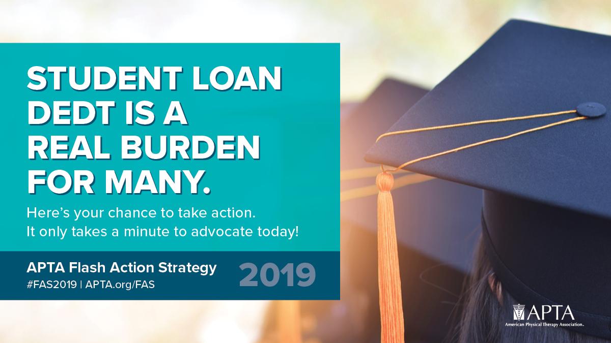 APTA_official's tweet photo. Help reduce the student loan debt burden for your profession. Contact your legislators today and ask them to support the Physical Therapist Workforce and Patient Access Act of 2019 (H.R. 2802 /S. 970) https://t.co/HcGy0nb3Vq #FAS2019 https://t.co/05XYATVHDo
