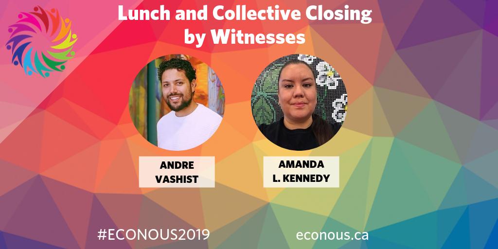 Join <a href="/AndreVash/">Andre Vashist</a> and @AmandaLKennedy2 a for a plenary session on Lunch and Collective Closing by Witnesses in half an hour. 
#EconoUs2019 
econous.ca