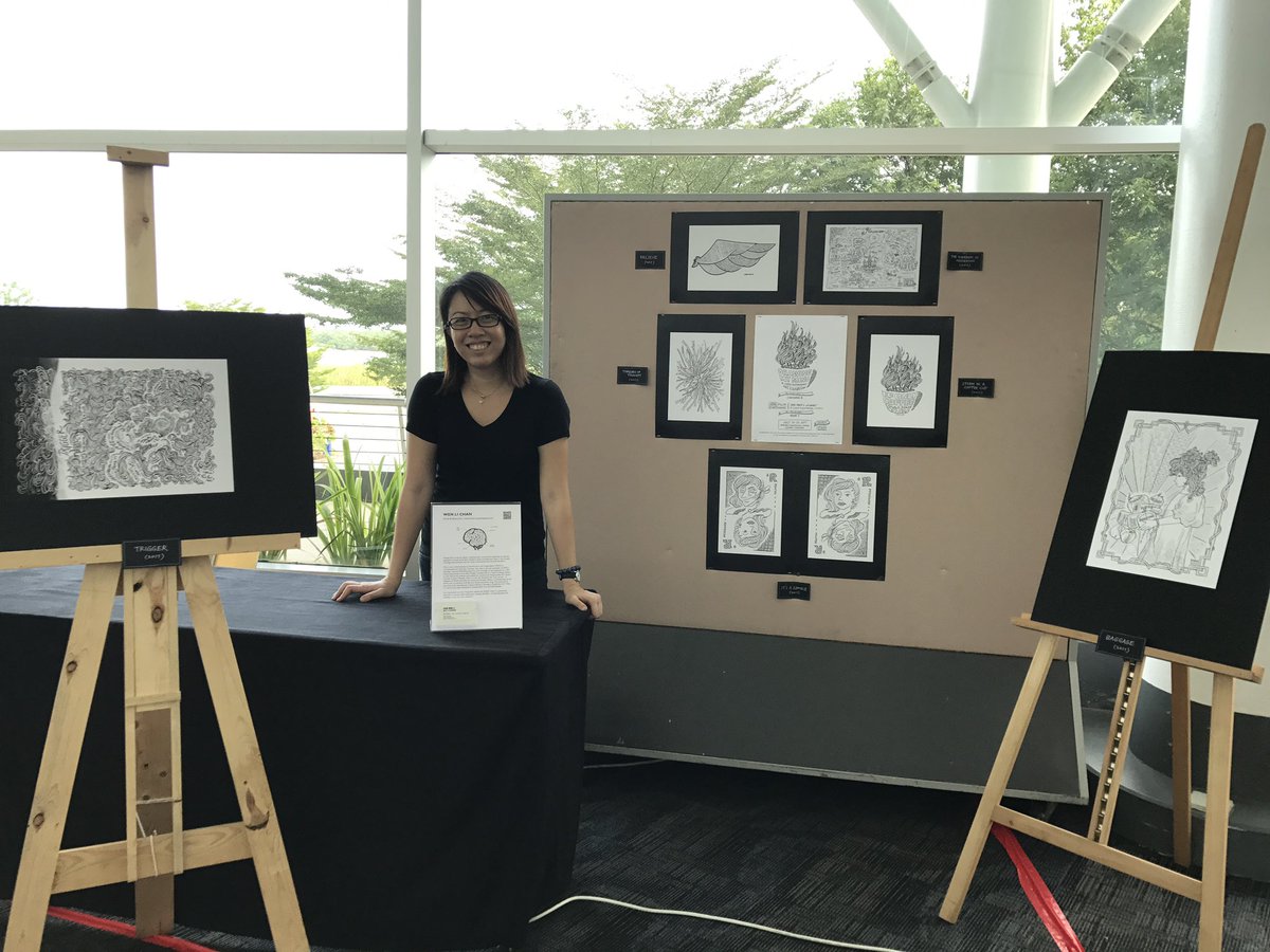 habitualdoodlr's tweet photo. #throwback #IASP2017 where I exhibited my art; officiated by @ErminiaColucci. Drawing helped in my journey twds recovery fr #depression, #anxiety (& living w #ADHD). 2yrs later am back at @iasp2019 as a co-rsrcher w Malaysian #suicideprevention colleagues! #mentalhealth #IASP2019 https://t.co/aQFRFiKa0k