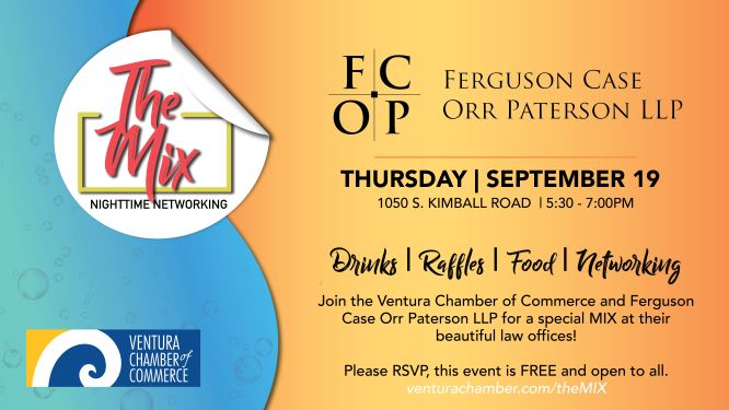 FCOPLAW's tweet photo. Coming up tomorrow! The Mix! Co-hosted with @venturachamber 5:30 to 7 pm. Enjoy appetizers and drinks as you mix, mingle and network at FCOP's outdoor courtyard. Free to attend; open to all. Bring plenty of business cards--you might win a raffle!  RSVP https://t.co/PO1wJwDaMU https://t.co/J3OehkfhYc