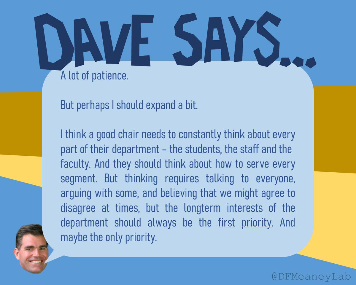 DFMeaneyLab's tweet photo. And on that note, while the question is still applicable, we'd like to kick off our Dear Dave series with a question from @JohnathanZeng: "What skills does it take to be a good dept chair in BME?" #DearDave https://t.co/yhPpD55jUi