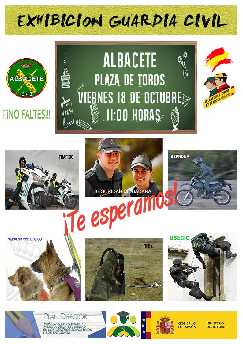 guardiacivil_ab's tweet photo. ⏳ El próximo 18 de octubre tendrá lugar una exhibición de especialidades de la Guardia Civil en la Plaza de Toros de Albacete. En nuestro 175º aniversario pretendemos dejarte con la boca abierta. Algunos de los centros escolares invitados ya están confirmando su asistencia👌👌 https://t.co/awQp0GZvqP