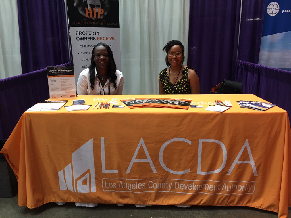 LACDevAuthority's tweet photo. Our Homeless Incentive Program team is at @AACSC Tradeshow this morning! Stop by our table to learn how you can partner with @CountyofLA as a property owner to help #endhomelessness. #aacsc https://t.co/AXIeVaUK9u