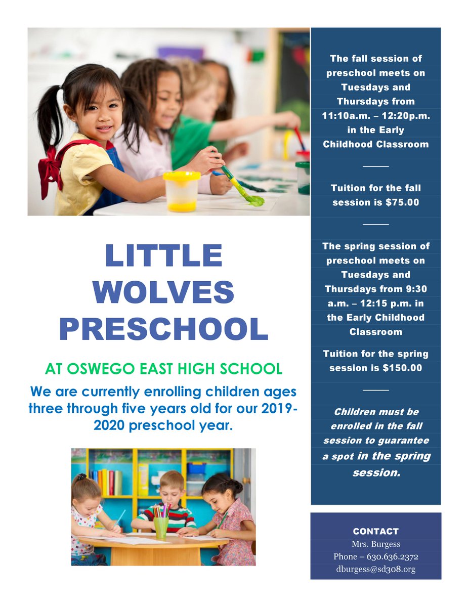 oehs308's tweet photo. We are looking for a few more Pre-school aged student for our Little Wolves program! Check out the information attached! #OEHSWolves https://t.co/cXYJodwIcU