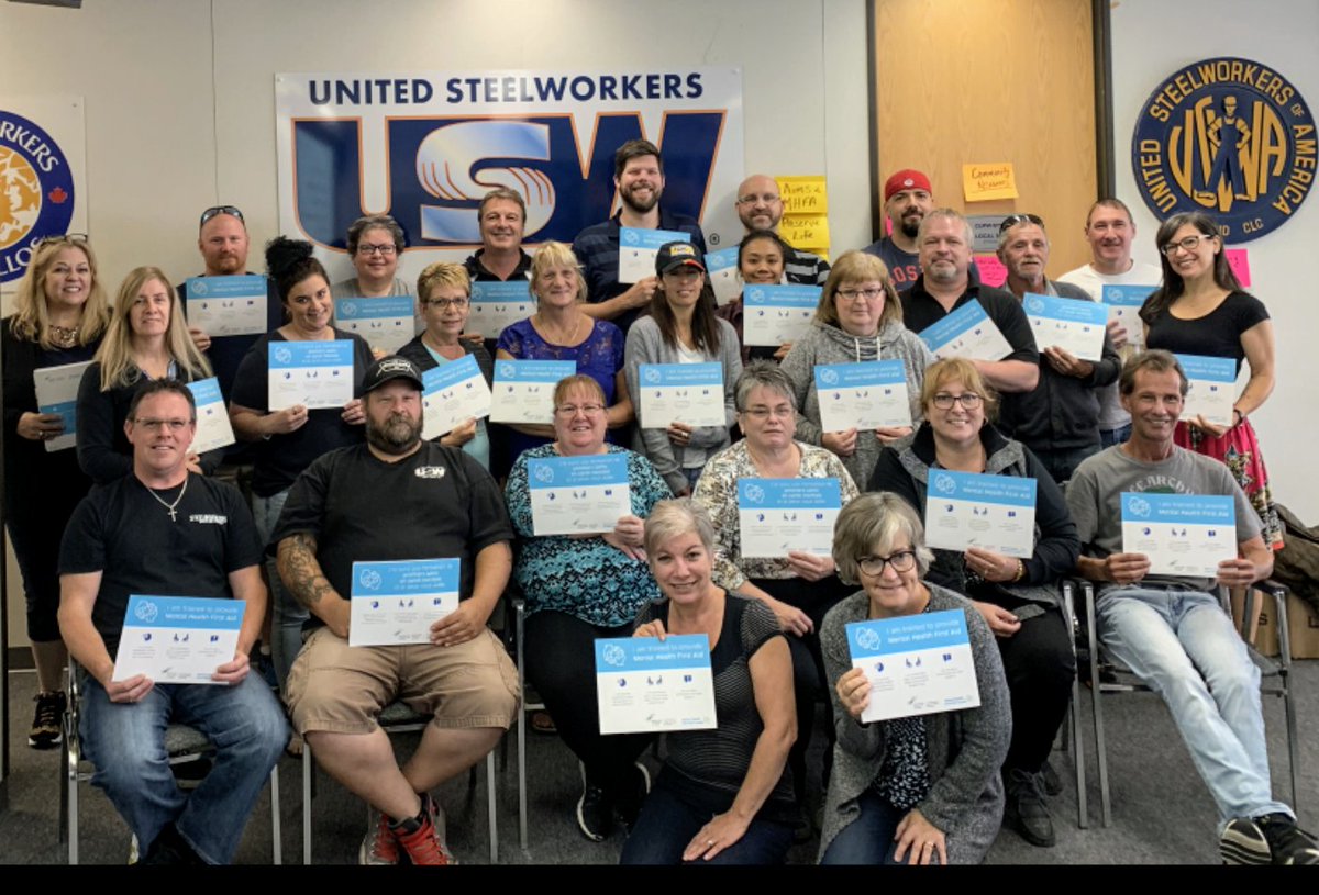 MmePochemuchka's tweet photo. Union leadership plays a key role in breaking down stigma &amp; enhancing awareness of mental health! Thank you @uswdistrict6, @SteelSylvia &amp; @prez4lu8794 for hosting @Preventionlink delivering #MHFA in Hawkesbury! 24 new grads! #Solidarity @MHFA_PSSMCanada https://t.co/IOhU3uaXQ9