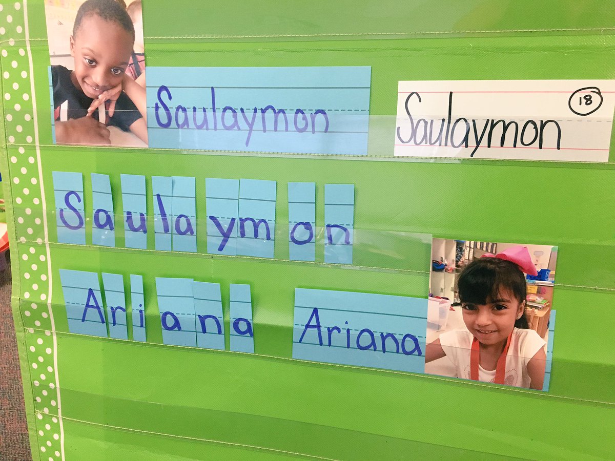 s_scappino's tweet photo. What’s in a name? Just like Chrysanthemum, our parents picked our names just for us and they’re absolutely perfect. We are observing , analyzing and learning all about our names.#printconcepts #comparingattributes #alphabeticprinciple #mathandliteracy @RiverBend_ES https://t.co/Mvdf48P18H