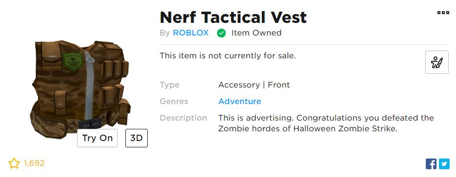 Ivy A Twitter Roblox Has Just Updated The Nerf Tactical Vest Not Sure Why Since It Wasn T A Rental Item And Didn T Use Any Logos It Still Has The Nerf Brand Name - roblox military vest t shirt