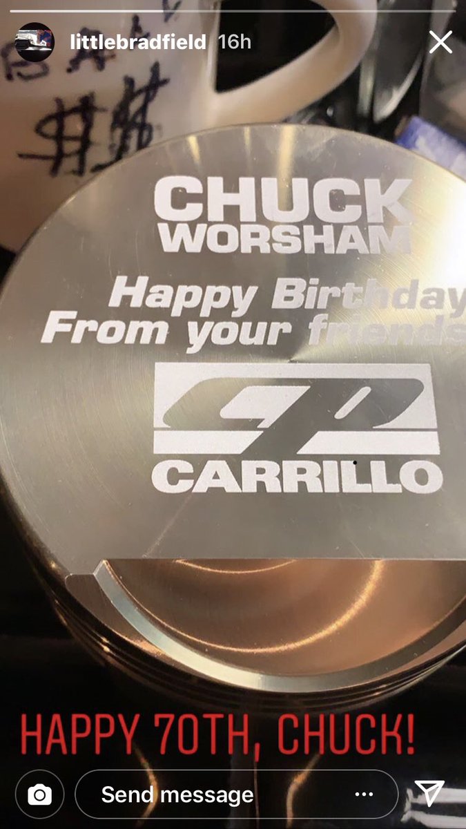 delworsham's tweet photo. My Dad turned 70 yesterday, and our awesome friends from ⁦@CPCARRILLO⁩ made him this cool piston . Thank You https://t.co/kBmGQteYtV