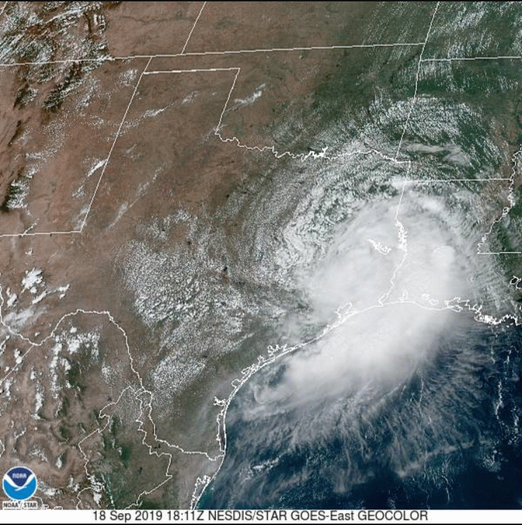 NWS's tweet photo. Slow moving tropical Depression Imelda will continue bringing heavy rain to the Upper Texas Coast and northward along the TX/LA border through Friday. An additional 4-10 inches of rain, and up to 25 inches of storm total in isolated areas may result in flash flooding. https://t.co/E26uscieFe