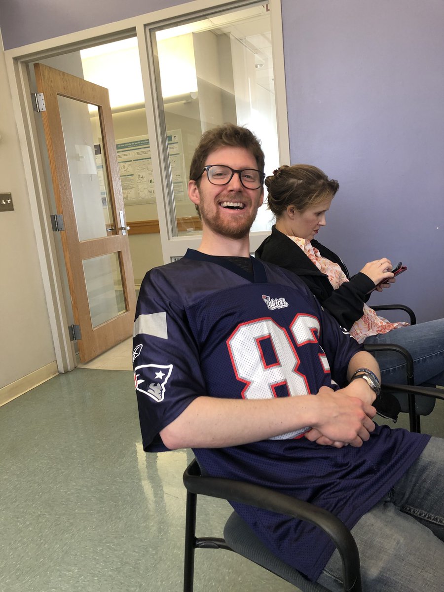 TheWrightLab's tweet photo. Congrats to our newest PhD candidate, Jenna DeSousa! 🎉 We can’t think of a more awesome way to round out qualifying season! Andrew even broke out the @Patriots jersey in support (and definitely not because he lost a bet)! https://t.co/TbioWH7zwM