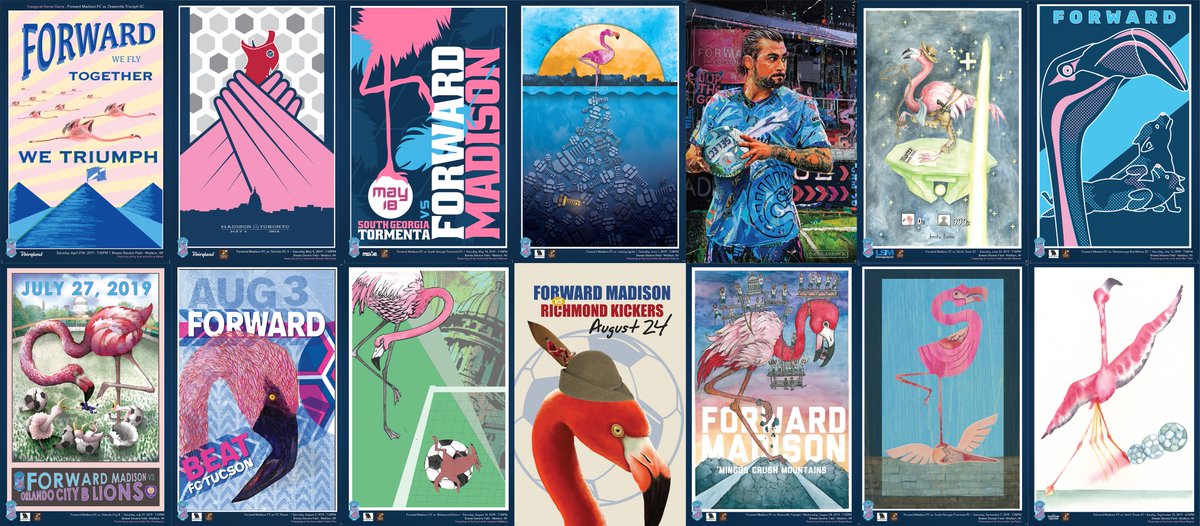 ForwardMSNFC's tweet photo. The entire collection of 2019 Forward Madison match posters is here! Thanks to Dane Arts for helping us make this incredible project a reality! 🎉 https://t.co/o3IOyHJI9U