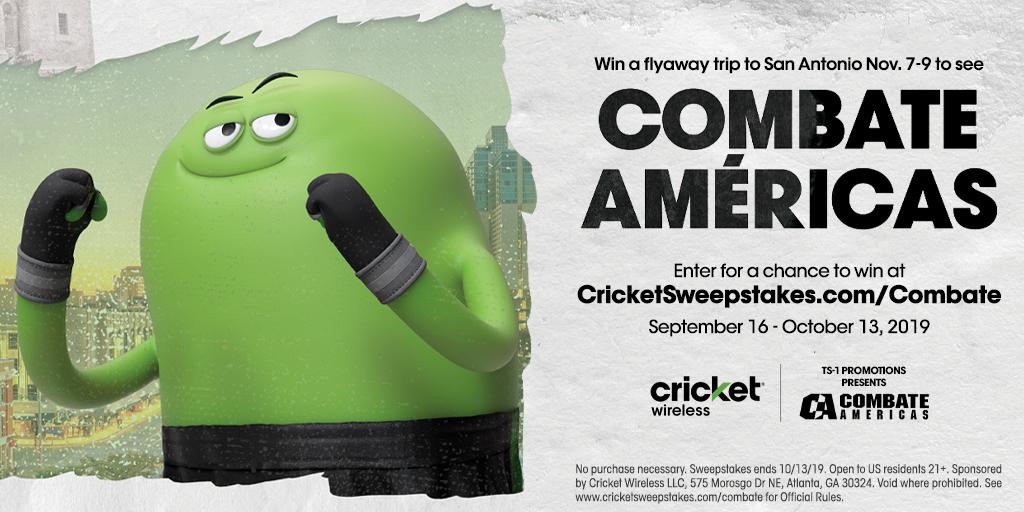 Cricketnation's tweet image. #CricketNation wants to send you and a guest to San Antonio to see @CombateAmericas on Nov. 7-9! Enter for a chance to win here: CricketSweepstakes.com/Combate