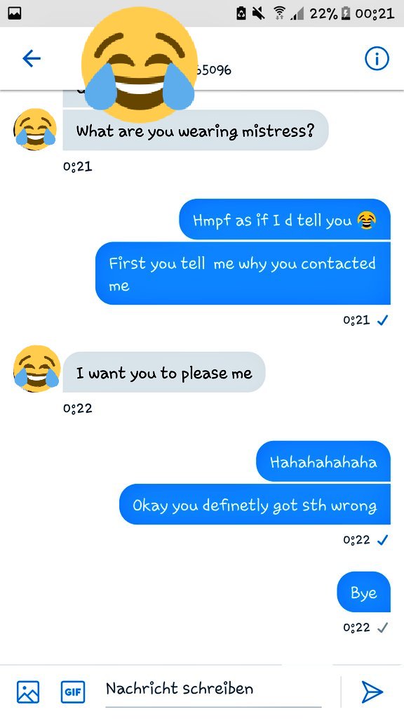MyladyJulia's tweet photo. First time to have such a Conversation here ๐ too funny but I hope I ll be the last of this kind.
#findom #finsub #moneydom #geldherrin #zahlsau #zahlschwein #humanatm #findommeme #findomhumor #idiot #trottel https://t.co/dnS0RRj3vA