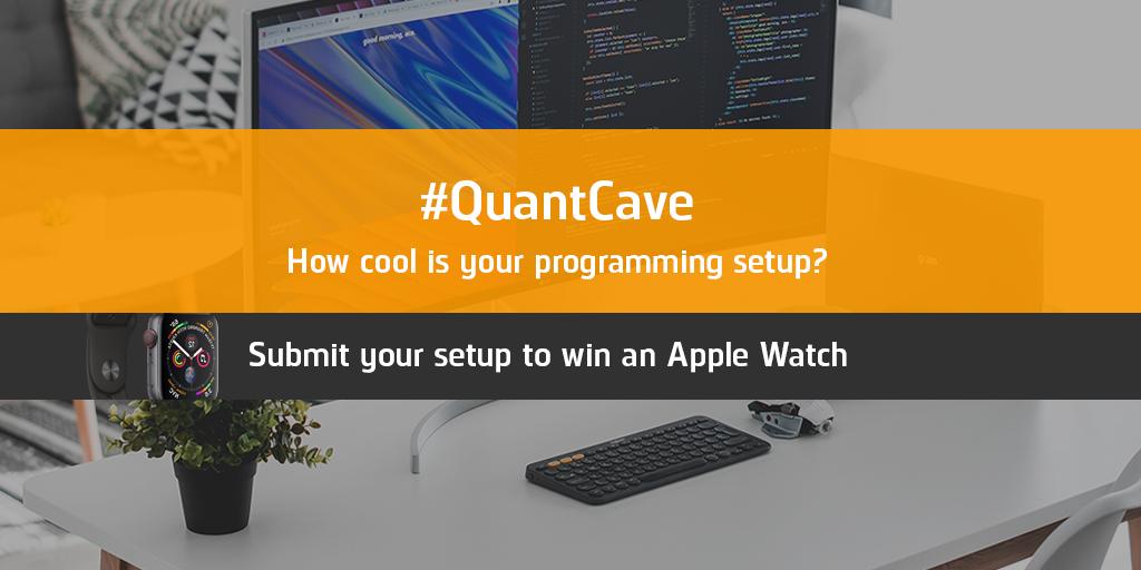 QuantConnect's tweet image. #QuantCommunity: who has the best programming setup? Announcing our new #QuantCave contest for #quants especially proud of their hardware or working space. Tweet at us (making sure to use #QuantCave) with a picture of your setup for a chance to win an Apple Watch!