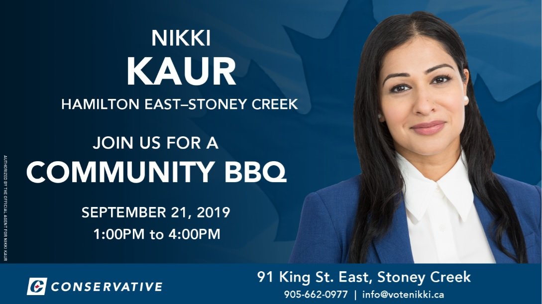 NikkiKaurCPC's tweet photo. Join us for an afternoon of food and fun at our campaign office located on 91 King St E, Stoney Creek

Look forward to seeing you all there! https://t.co/U2F8Bq1GKL
