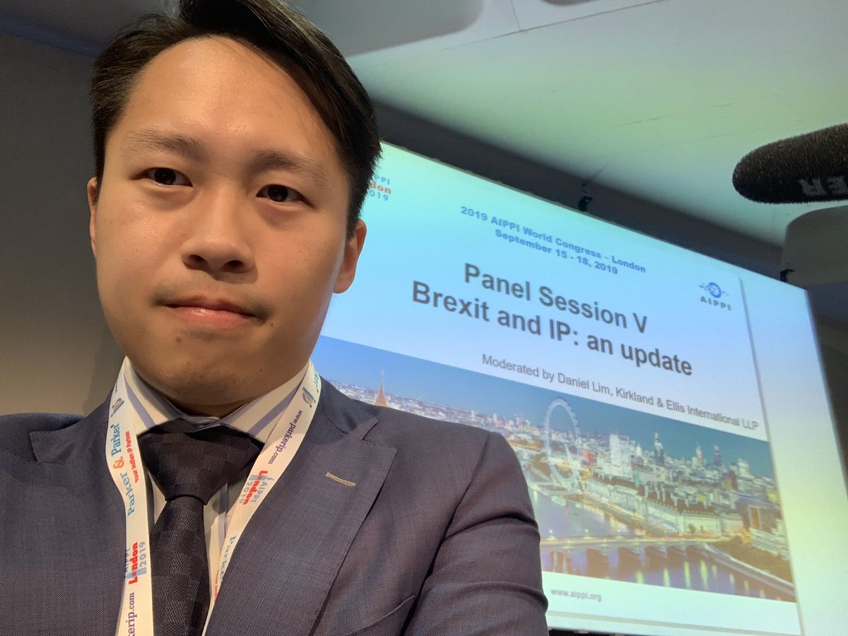 Daniel_CY_Lim's tweet photo. I was privileged to moderate the #AIPPI2019 panel session on #Brexit and #IP, joined by a fantastic diverse panel: Adam Williams, Ewan Nettleton, Bin Sun, Joost van Ooijen and Aurélia Marie

Thanks to all who attended and the panel for joining me to deal with such a tricky topic! https://t.co/PKeqFr6boQ