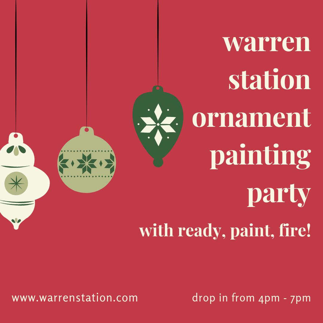 warren_station's tweet photo. It's back! Get crafty with holiday gifts at the second annual Ornament Painting Party with Ready, Paint, Fire! Get in the holiday spirit and bring out the whole family for an afternoon of ceramic painting and happy hour prices at the bar ☃️ https://t.co/hRblWwQEkl