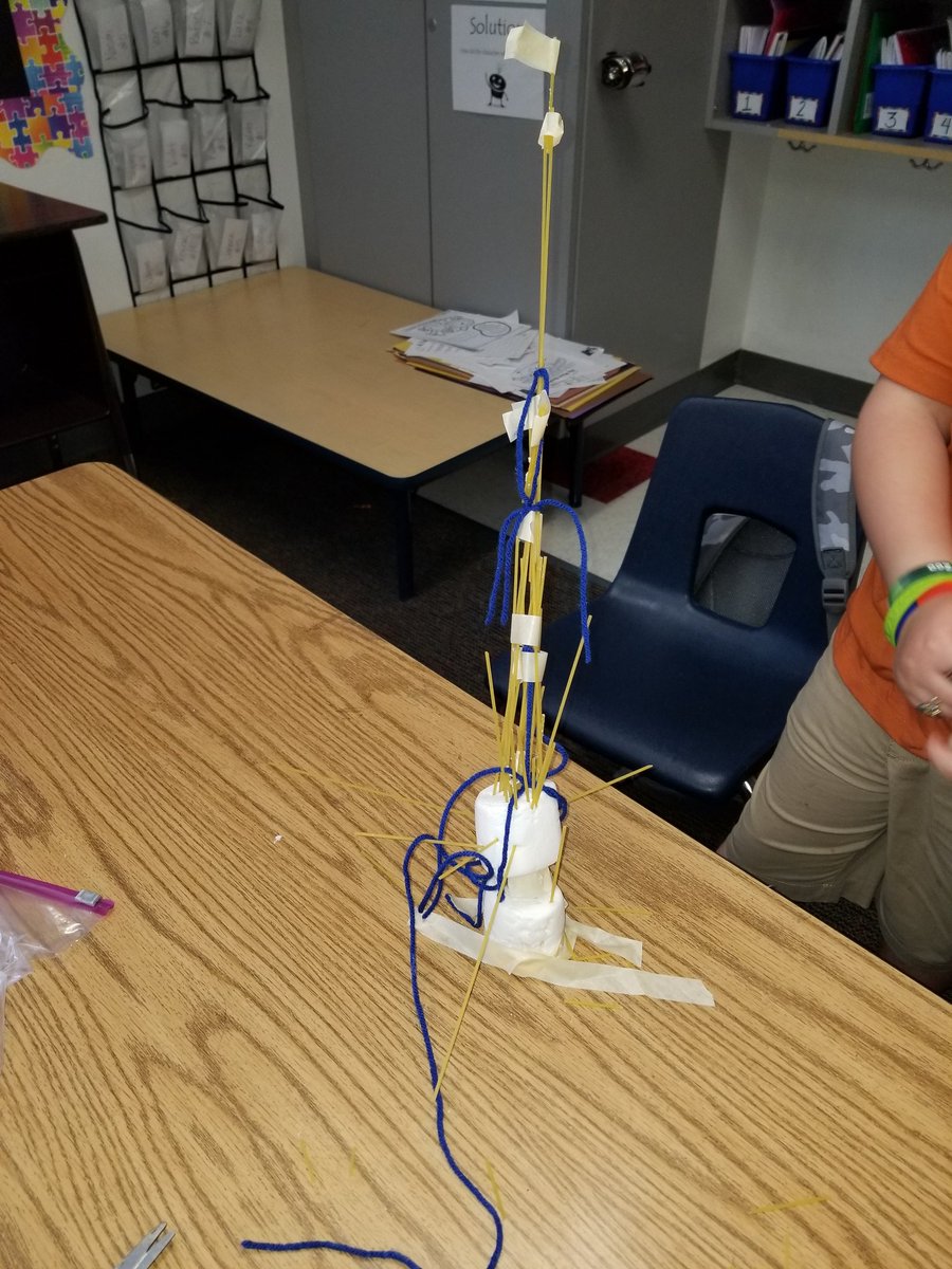 2ndKeene's tweet photo. Don't sneeze. Our marshmallow and pasta sculptures are almost done. Good thinking blue group! #celebratestark #bestyearever #cfbmatterstome #futureengineersinthemaking #betheexception https://t.co/3P6nyDqg8N