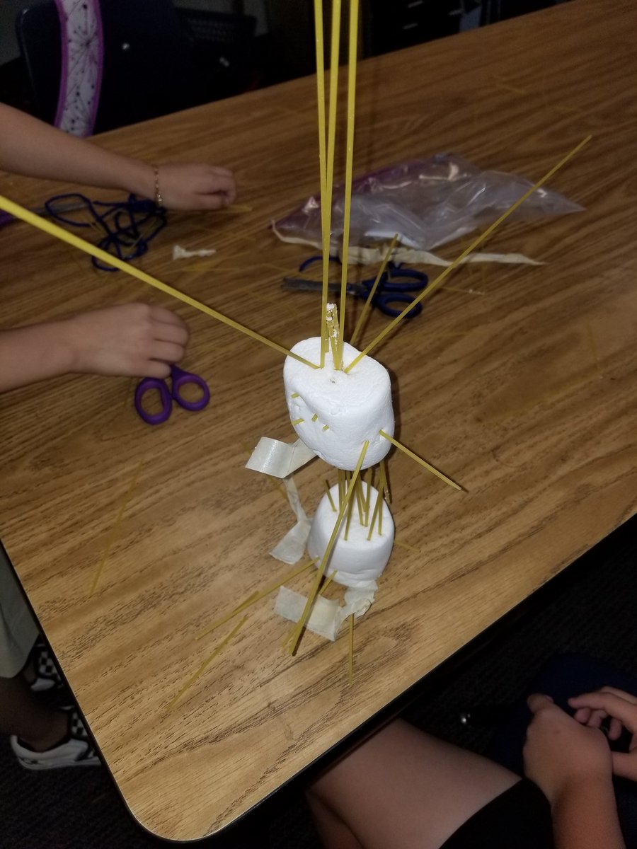 2ndKeene's tweet photo. Don't sneeze. Our marshmallow and pasta sculptures are almost done. Good thinking blue group! #celebratestark #bestyearever #cfbmatterstome #futureengineersinthemaking #betheexception https://t.co/3P6nyDqg8N