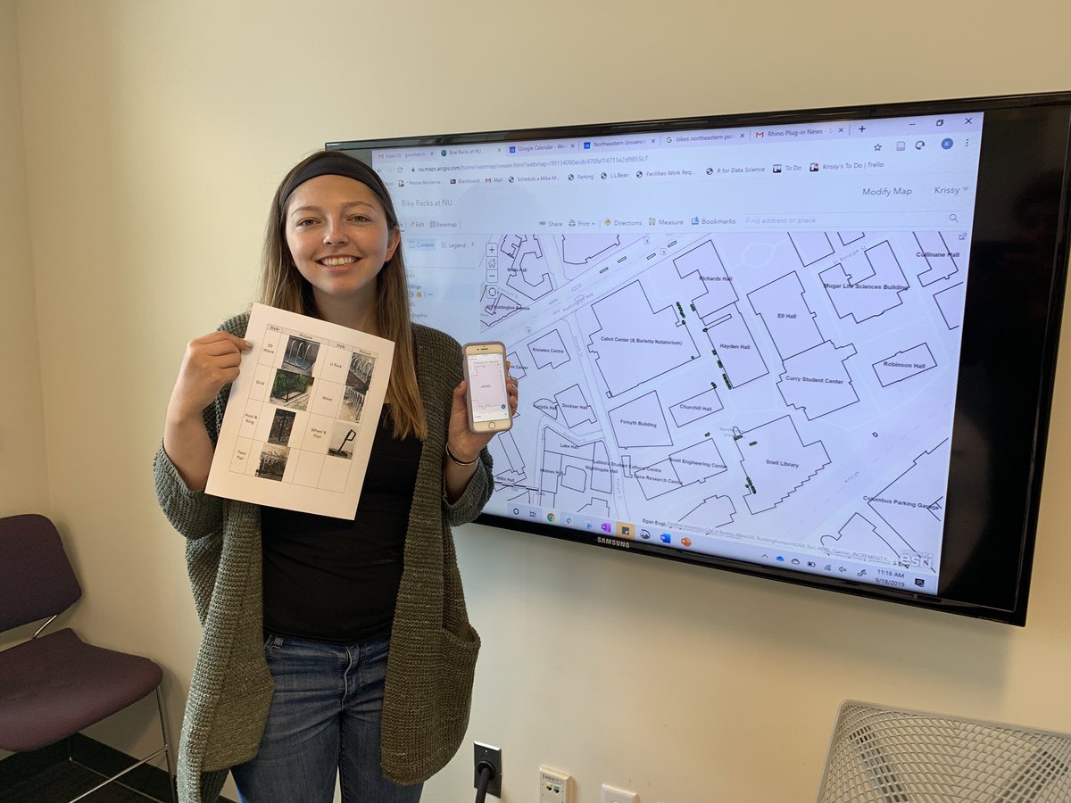 PhD <a href="/NortheasternCOE/">Northeastern COE</a> student Krissy Govertsen, library data and mapping expert Bahare Sanaie-Movahed, and volunteers dedicated #GreenAppleDay to updating <a href="/Northeastern/">Northeastern University</a> campus maps to include bicycle racks, recycling bins, and water fountains, to improve sustainability.