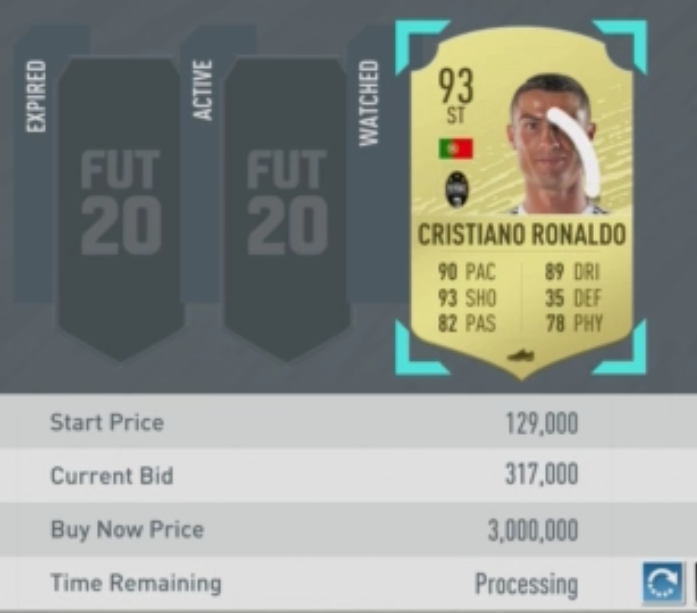TheAdsHQ's tweet image. First Ronaldo Sold for 317000 Coins!!!?! What do you think of this?🤣 #FIFA20 #FIFAWebApp #FUT20