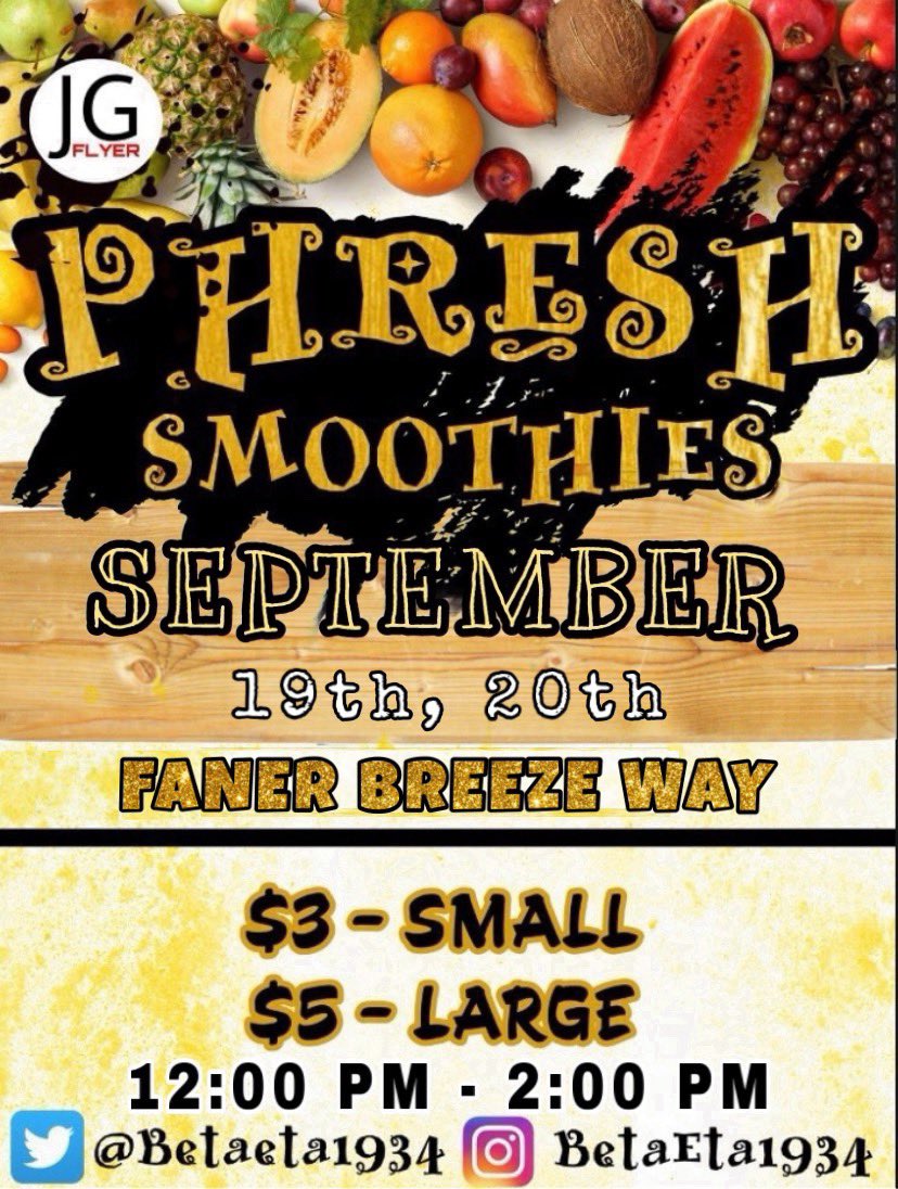 BetaEta1934's tweet photo. 🚨This Thursday and Friday we’re back at it again‼️ Don’t miss out on our Phresh Smoothie Sale💥 Made Fresh‼️On Demand‼️ With All Real Fruit‼️ 🙌🏾🍌🍍🍓🥭🥝🤤 #StayPhresh #SIUC #SpreadTheWord https://t.co/g6hbs1p1zW